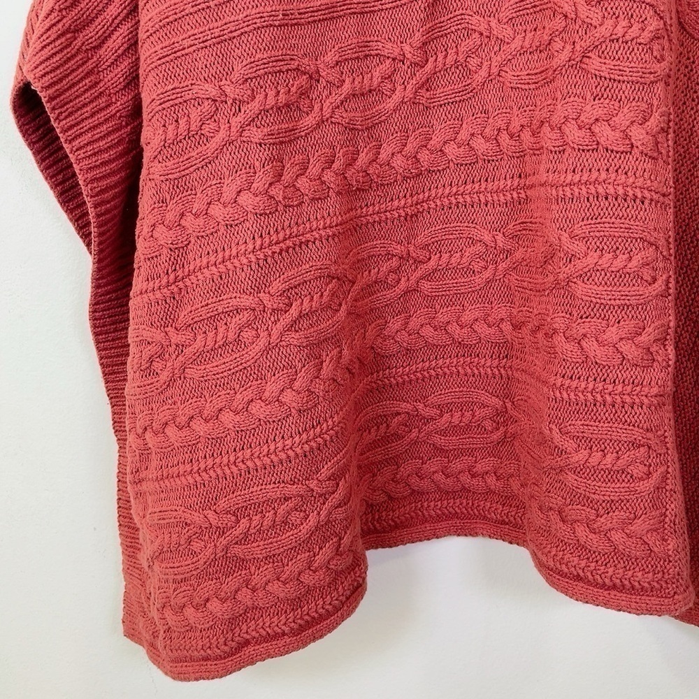 Abercrombie & Fitch Pumpkin Spice Orange Chunky Cable Knit Poncho Sweater - Picture 11 of 16
